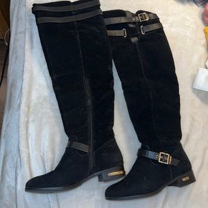 Black riding style Faux Suede boots
